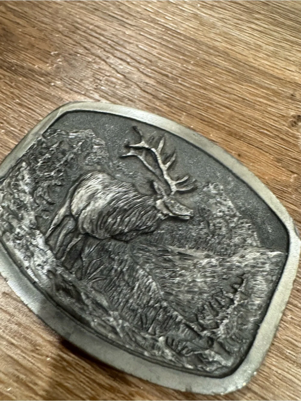 SPEC CAST Vintage 1981 Western Steel Silver Elk Belt Buckle